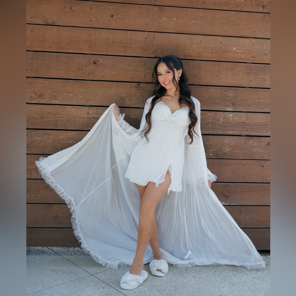 White wedding robe with ruffles